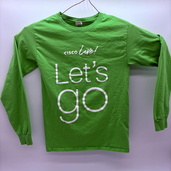 Cisco Live Shirt Mens Small Green Long Sleeve Let's Go Graphic Fruit of the Loom